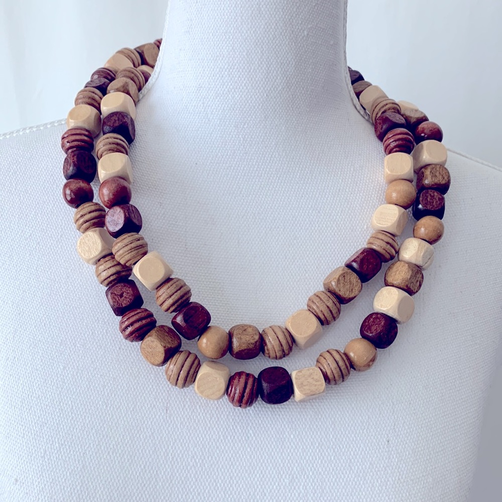 Natural Wood Beads Necklace for Men Women Handmade Accessories.